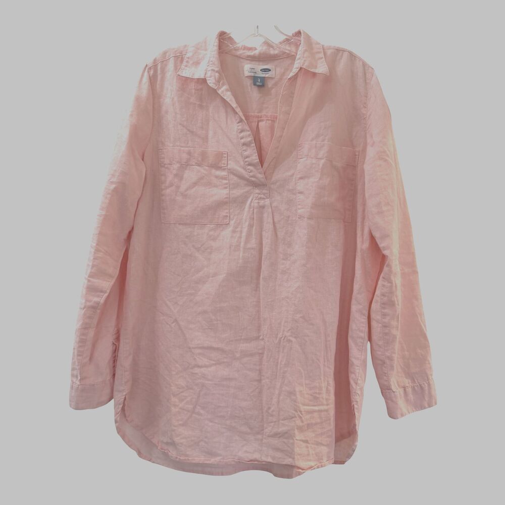 Old Navy Linen Cotton Tunic Popover Top Large Carnation Pink Boho Beach Relaxed